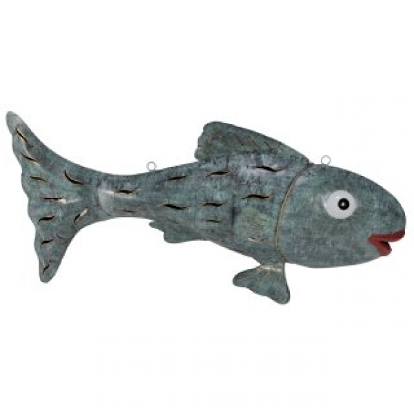 XXL Deko Fisch Metall, türkis, 110 cm lang